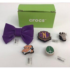 Crocs JIBBITZ Lot Of 5 Hyper PURPLE Bow Wednesday Thing Dog Peace